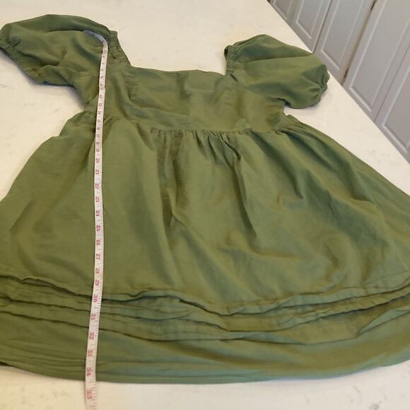 Princess Highway ModCloth 100% Cotton Liv Puff Sleeve Mini Dress Olive Green S14 - Picture 5 of 8